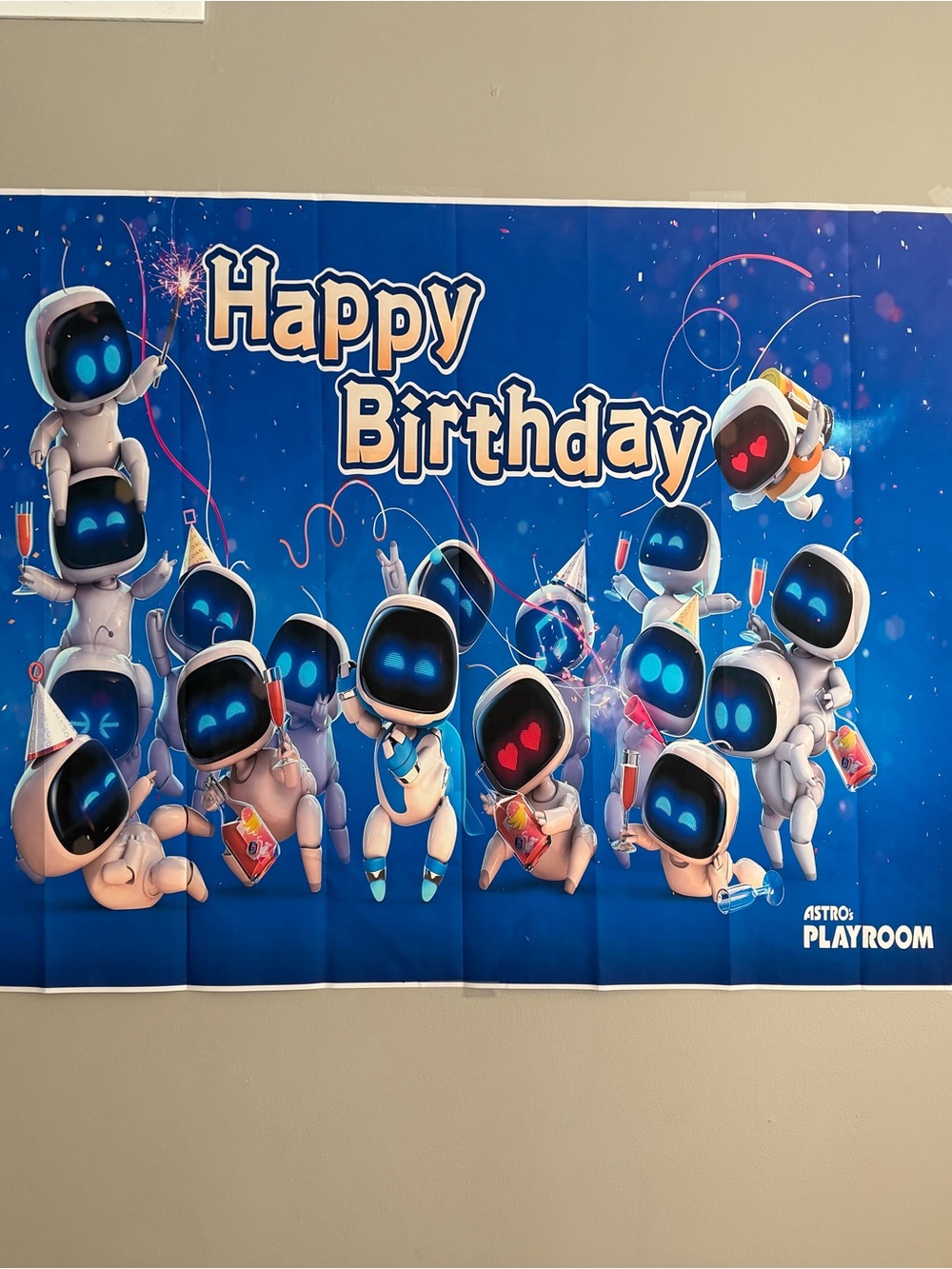 Astrobot Happy Birthday Party Backdrop - Blue